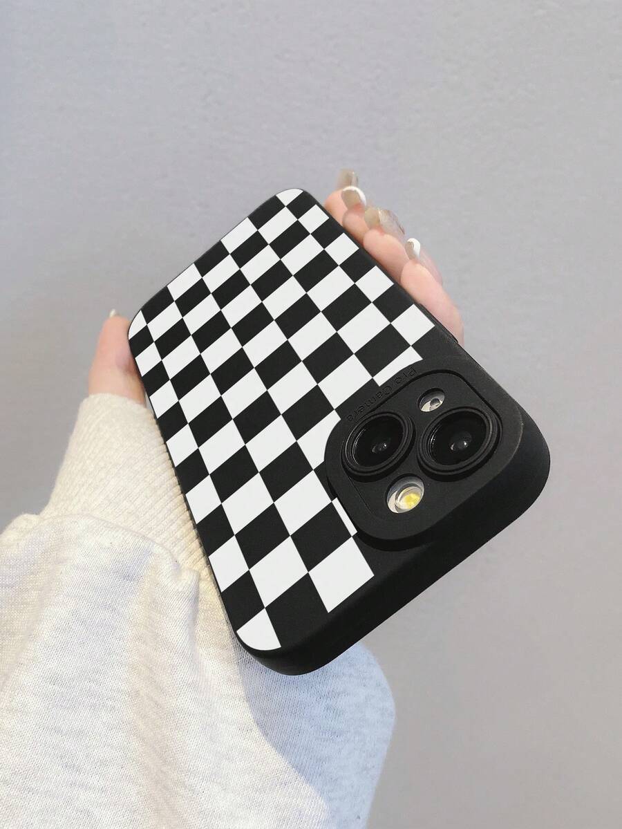 Cute Black And White Checkerboard Pattern TPU Fashion Checkerboard Phone Case Checkerboard Phone Case 360 Degree Protection Lens Protection Matte TPU Frosted Phone Case Compatible With IPhone & Galaxy 16 16 Pro Max 16 Pro 16 Plus Phone Case Case 17 Pro Max Covers Cute Phone Case Spring Birthday Gift - Black and White - View 1