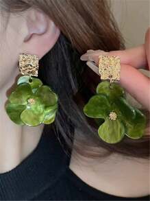 1 par de brincos longos de acrílico cor âmbar com pétalas, estilo vintage europeu e americano, joias florais trifoliadas para mulheres e meninas, festa, banquete, aniversário, casamento