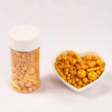 75g/2.6oz Faux Golden Sugar Beads, Baking Cake Decorations, Assorted Shapes & Sizes, Suitable For Cakes, Candies, Cupcakes, Ice Creams, Cookies, Suitable For Festive Celebrations, Birthday Party Cakes,Christma,Back To School