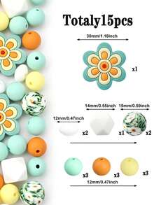 [15 件/30 件波西米亚花卉硅胶珠] 15 件/30 件硅胶珠套装，波西米亚花卉主题，用于珠宝制作、串珠笔、手链和钥匙扣制作的装饰珠 - 彩色 - 查看 11