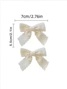 2 chiếc kẹp tóc nơ ren xanh dương, kẹp tóc càng cua cho bé gái, đồ dùng học tập, thanh lịch, phù hợp cho sinh viên, trang phục mùa đông cho nữ, nơ, dễ thương, sang trọng, phụ kiện tóc, phụ kiện đội đầu - Màu be - Xem 3