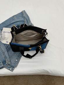 Fashionable Classic Casual Contrasting Color Double Handle Handbag, With Large Capacity, Lightweight And Portable Square Bag, Can Be Hung On The Side, University Style Canvas Bag, Suitable For Travel Shopping, Commuting To Work, Outdoor Sports And Campus Use. - View 6