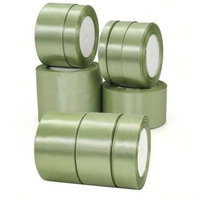 1pc Sage Green Satin Ribbon, Multiple Sizes Available: 1cm/1.5cm/2cm/2.5cm/4cm/5cm, Silk-Like Satin Ribbon, Morandi Color, Handmade Ribbon For Wedding Bouquet Packaging, Fade-Resistant, Anti-Static, DIY Hair Accessory Material