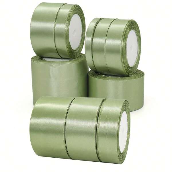 1pc Sage Green Satin Ribbon, Sizes Available: 1cm, 1.5cm, 2cm, 2.5cm, 4cm, 5cm, Silk-Like Satin Ribbon, Moraundi Color, Handmade Ribbon For Wedding Bouquet Packaging, Fade-Resistant And Anti-Static, DIY Hair Accessory Material