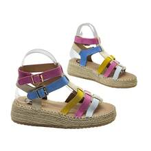 Women's Simple Comfortable Wedge Color-Block Sandals, Non-Slip Soft Cork Bottom, Casual Hook And Loop Woven Outdoor Holiday All Season Sandals - FUSHIA - View 2