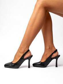 Zapatos de tacón alto de punta abierta para mujer, adecuados para fiestas y ocasiones formales - Negro - Ver 5