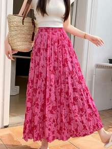 女士新款玫瑰花优雅褶皱A字裙，法式复古设计，修身，适合旅行、约会、通勤、生日派对，淑女裙