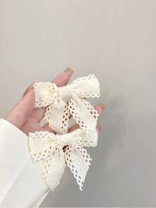 2 chiếc kẹp tóc nơ ren xanh dương, kẹp tóc càng cua cho bé gái, đồ dùng học tập, thanh lịch, phù hợp cho sinh viên, trang phục mùa đông cho nữ, nơ, dễ thương, sang trọng, phụ kiện tóc, phụ kiện đội đầu - Màu be - Xem 7