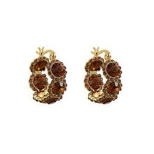 Brown Circle Elegant Luxury High-End Earrings For Women - 1 Pair - 查看 5