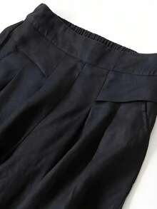 女式纯色休闲前袋装饰阔腿裤