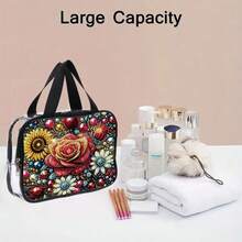 1pc Diamond Painting Crafts Set, PVC Cosmetic Bag, Holographic Floral Pattern, Spacious Makeup Pouch With Zipper Closure, Suitable For Stylish Ladies Daily Travel, Easy To Clean - Multicolor - View 17