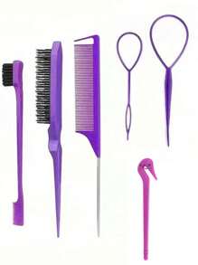 Juego de 8 piezas de herramientas para peinado de color rosa - Botella rociadora, peine de cola, cepillo cardador, herramientas de bucle y horquillas para trenzar y peinados DIY
