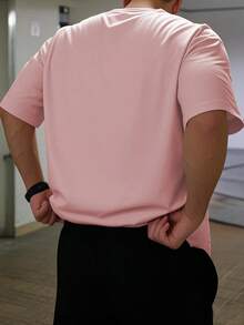 GRDR Camiseta de manga corta de cuello redondo de unicolor minimalista y de moda para hombres, adecuada para uso casual diario - Rosa - Ver 7