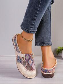 女式波西米亚穆勒鞋，防滑亚麻木屐，休闲拖鞋，透气百搭，舒适的户外穿着 - 棕色 - 查看 5