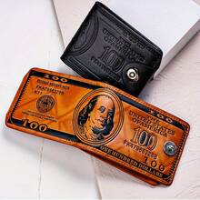1920s Style Wallet With Multiple Card Slots And $100 Bill Design – Fashionable Black And Brown Coin Wallet For Men And Women, Perfect For Daily Use Or As A Unique Christmas Gift, Everyday Wallet Use | Fashion Coin Purse | Durable - màu đen - Xem 3