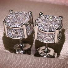 1 Pair Simple & Fashionable Full-Rhinestone Stud Earrings, Luxury Sparkling Rhinestone Earrings, Versatile For Daily Wear - Silver - View 5