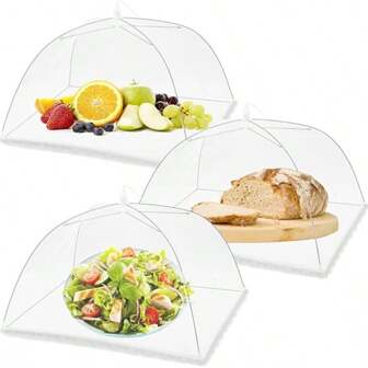 3 pièces Couvre-aliments maille pliable blanc, couvre-aliments multifonction résistant aux moustiques pour cuisine et restaurant, couvre-aliments anti-poussière pliable, idéal pour les fêtes en plein air, les pique-niques et les barbecues afin de protéger les aliments des insectes et des débris et de tenir les mouches et les moustiques éloignés de votre nourriture, pour la cuisine, le restaurant et les pique-niques festifs