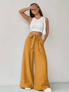 Artistic Style Casual Pants, Solid-Color Commuting, Fashionable, Comfortable And Versatile Women's Wear, High-Waisted, Figure-Hugging And Wide-Leg Pants