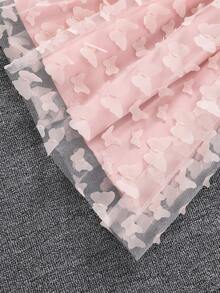 可爱粉色露肩长袖网眼女童连衣裙，适合春夏秋季休闲装 - 粉色 - 查看 7