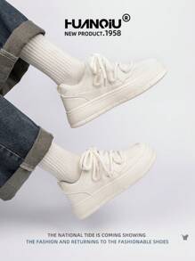 HUANQIU scarpi sportivi casual bianche con suola spessa, alla moda, versatili, confortevoli e di stile per le donne, adatte per tutte le stagioni, colore nero, scarpe sportive per studenti
