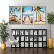 BAEMEFLE Juego de 3 impresiones de arte en lienzo con temática de viaje de verano y surf, perfectos para regalo en dormitorio, sala de estar o decoración de pasillo - sin marco, rectangulares, 3 piezas sin marco