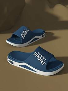 Unisex Letter Print Slides, Comfortable Wear-Resistant Odor-Resistant Fashion Slippers, Couple Indoor Bedroom Living Room Home Bathroom Shower Guest Slippers, Plus Size Men's Slippers - Multicolor - View 21