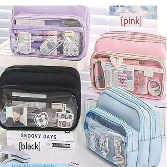 1 pieza Estuche de lápices de gran capacidad y multifunción, caja de almacenamiento duradera y portátil para útiles escolares, artículos de oficina y cosméticos, apto para volver a la escuela