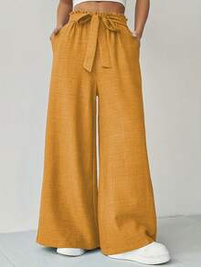 Artistic Style Casual Pants, Solid-Color Commuting, Fashionable, Comfortable And Versatile Women's Wear, High-Waisted, Figure-Hugging And Wide-Leg Pants