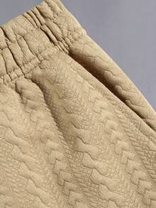 Men's Drawstring Waist Pocket Leisure Jacquard Shorts - Khaki - View 4