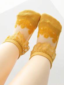 1 Pair Baby/Toddler Mesh Breathable Lace Trim Ankle Socks, Suitable For Newborns Daily Wear - Multicolor - View 24