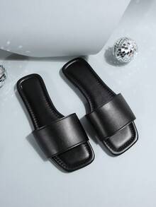 女士皮革平底凉鞋，黑色轻便软底低跟一脚蹬穆勒凉鞋，适合夏季休闲穿着 - 黑色 - 查看 6