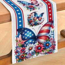 1pc Butterfly Pattern Table Runner, High Definition Printed Polyester Tablecloth, Original American Flag Design, Suitable For Family Gatherings And Holiday Parties Room Decor, Spring/Summer Dining Table Decoration. - Beige - View 1