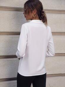 OL Women's Elegant Long Sleeve Shirt, Slim-Fitting Pearl Button Design, Perfect For Office And Daily Wear, Comfortable And Stylish Blouse Formal Top - trắng - Xem 5