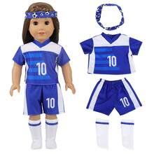 16-Inch Baby Doll Outfit Set, Including Headband, Clothes, Pants, Socks, Excluding Doll, Blue Soccer Theme - Multicolor - View 4