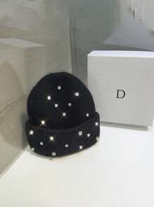 1pc Heavy Sequin Accent Rabbit Fur Knitted Hat For Women, Warm & Thick, Fashion & Versatile, Autumn/Winter