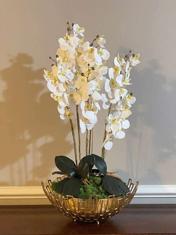 1pc/6pcs Outdoor Artificial 8-Head Satin Orchid Lifelike Flowers | Tall & Realistic Wedding Decor | Suitable For Multiple Scenes (Party/Yard/Living Room/Holidays), Fade-Resistant Artificial Flowers, Excluding Flower Pot