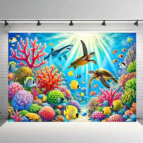 1pc Is Themed Around Underwater Corals And Marine Animals. Made Of Polyester, It Is Suitable For Porches, Homes, Celebration Events, Indoor And Outdoor Garden Party Decorations, Courtyard Decorations, And Is Available In Multiple Sizes