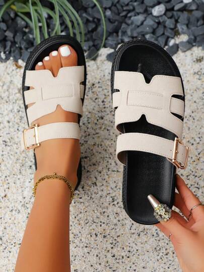 Women's 2025 Summer Fashion Versatile Slippers, Size 36-43 Plus Size, Anti-Slip Casual Sandals With Buckle