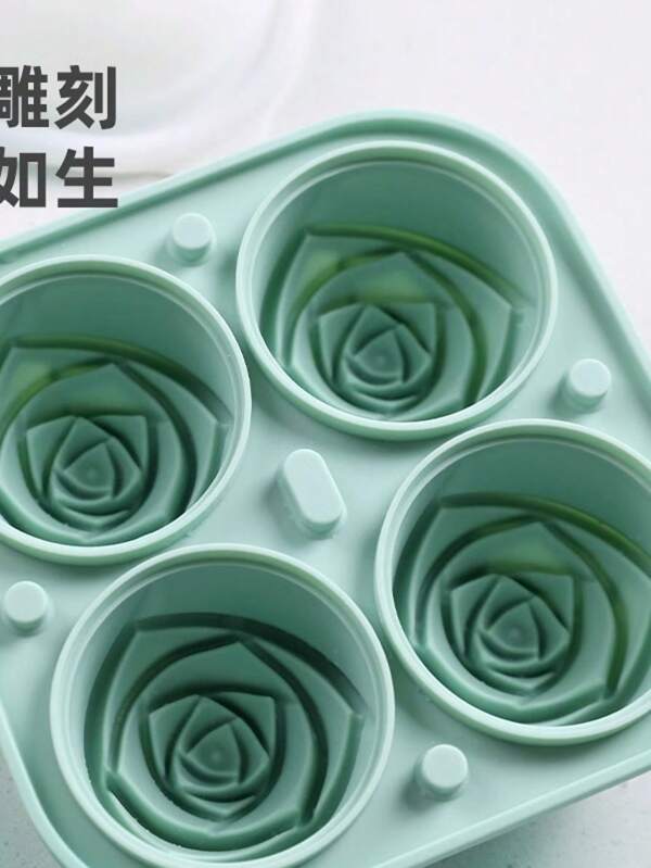 4-Cavity Rose Shaped Ice Cube Tray, Silicone Ice Ball Maker, Whiskey Ice Cube Mold For Home Use