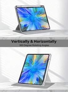 Rotating Case Compatible With IPad 5th/6th/7th/8th/9th/10th/11th Gen, Mini 6th/7th Gen, Air 1st/2nd/3rd/4th/5th/11-In.(M2)/11-In.(M3)/13-In.(M2)/13-In.(M3) Gen, Pro 12.9-In. (3rd/4th/5th/6th Generation) With Built-In Apple Pencil Holder, 360 Degree Rotation Protective Stand Cover Clear Back, Auto Wake/Sleep-Grey
