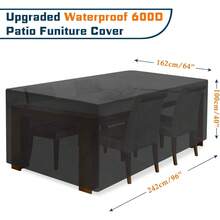 Patio Furniture Covers, 96 Inch Rectangular Outdoor Table Cover Waterproof, Heavy Duty 600D Oxford Fabric Patio Table And Chair Cover Anti-UV With 4 Windproof Buckles, 96" L X 64" W X 40" H - Black - View 4