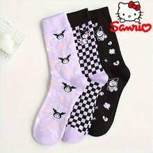 Sanrio 1Pair Sanrio Kuromi Cartoon Socks - Cute Witch & Moon Design, Comfortable Fabric, Ideal For Daily Wear & Gifts, Everyday Socks | Playful Sock Design | Comfortable Fit, For Halloween