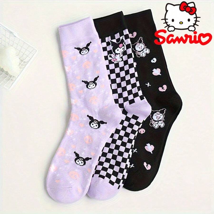 Sanrio 1Pair Sanrio Kuromi Cartoon Socks - Cute Witch & Moon Design, Comfortable Fabric, Ideal For Daily Wear & Gifts, Everyday Socks | Playful Sock Design | Comfortable Fit, For Halloween