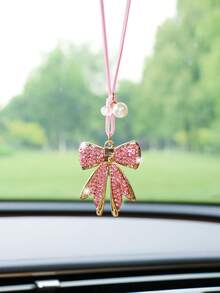 1pc Rhinestone Bowknot Shaped Car Decoration Pendant - one-size - View 3