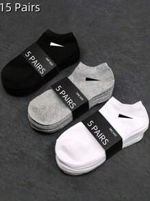 15 Pairs Unisex Socks, Sports Socks, White/Black/Gray Short Socks, Invisible Socks, Solid Color Minimalist Style, Suitable For Casual Daily Wear