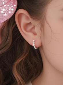 Artepollo 1pc 925 Sterling Silver Hypoallergenic Heart Shaped Hoop Earrings, Inlaid With Sparkling Cubic Zirconia, Elegant And Exquisite, Gift For Girls, Friends, Back To School