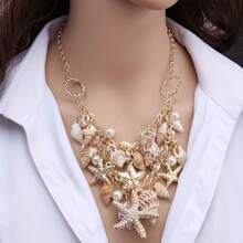 1 pièce Collier polyvalent d'été avec étoile de mer et coquillage, bijou de plage bohème