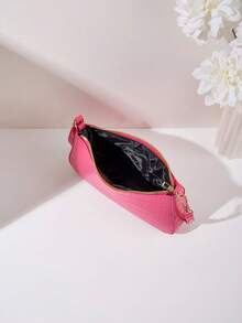 Casual Versatile Minimalist Plain Color Crocodile Embossed Underarm Shoulder Bag - Hot Pink - View 7