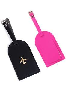 2PCS Plane Luggage Tag Hanging Tag Suitcase Tag With Name ID Cards Anti-Lost Lightweight Fashion Solid Color PU Leather Travel Accessories For Flight For Couples Gifts Vacation Summer Travel Essentials Pendant Holiday Vacation For Travel For Flying For Cruise For Bags For Luggage Portable Bag For School School Accessories School Stuff