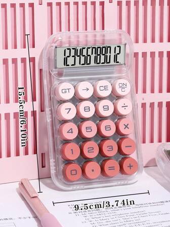 1 pieza Calculadora mecánica con teclado redondo de estilo degradado "dopamina", pantalla grande de 12 dígitos adecuada para contabilidad, finanzas, estudiantes, uso de oficina, de estilo elegante y femenino, de colores de alta gama, buen valor (versión nueva/antigua al azar), útiles escolares, vuelta al cole